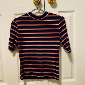 H&M BLUE AND RED MOCK NECK TEE